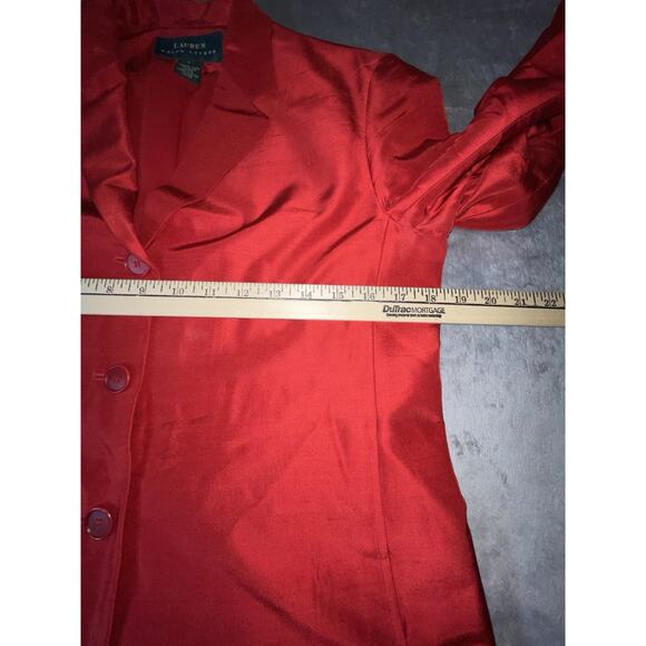 Lauren Ralph‎ Lauren Silk Blazer & Pant Set Women’s Size 6 Red 3 Button - Picture 3 of 16